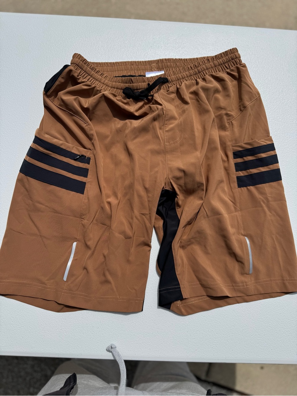 Baleaf Brown Athletic Shorts with Black Trim